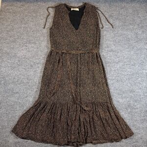 AURA Speckled Sleeveless Waist Tie Tiered Hem Dress Womens Small